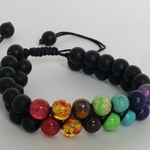 7 Chakra Double Layer Natural Lava Stone Bracelet - Picture 5 of 5